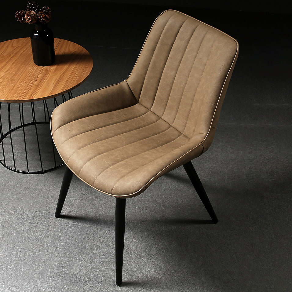 Modern Design Faux Leather Side Chair with 4 Metal Black Finish Legs Solid Back Armless Chair