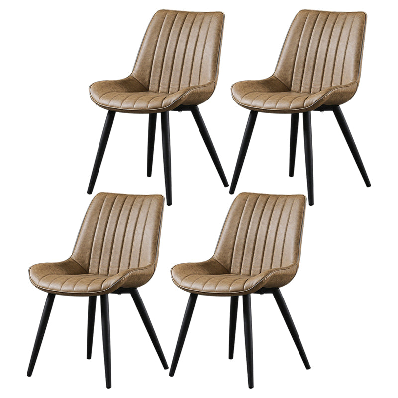 Modern Design Faux Leather Side Chair with 4 Metal Black Finish Legs Solid Back Armless Chair