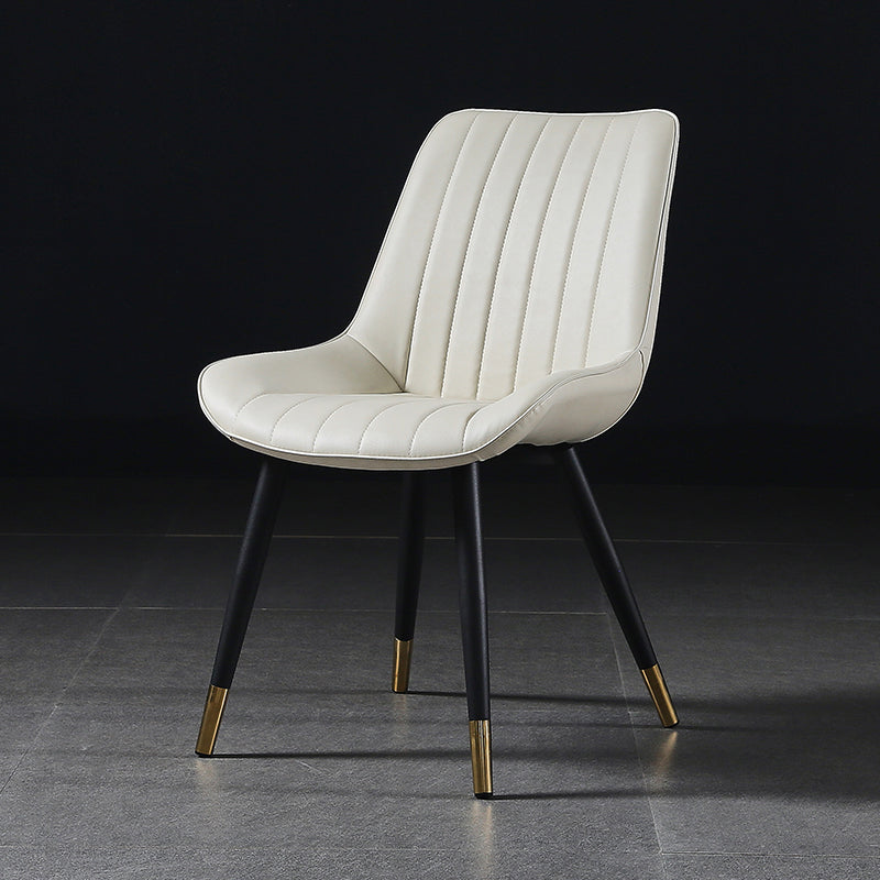Modern Design Faux Leather Side Chair with 4 Metal Black Finish Legs Solid Back Armless Chair