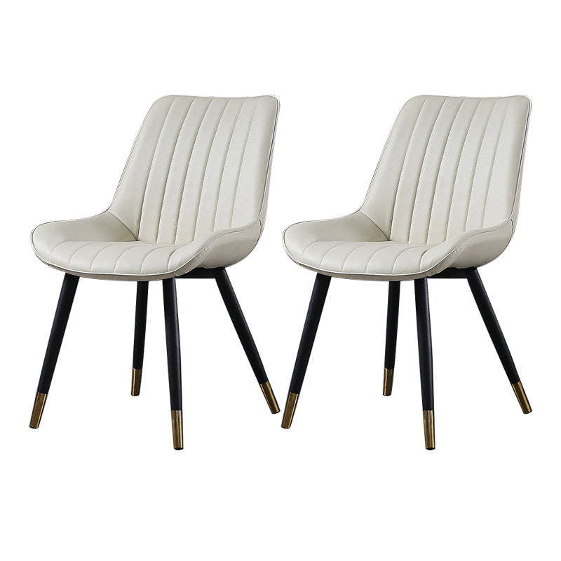 Modern Design Faux Leather Side Chair with 4 Metal Black Finish Legs Solid Back Armless Chair