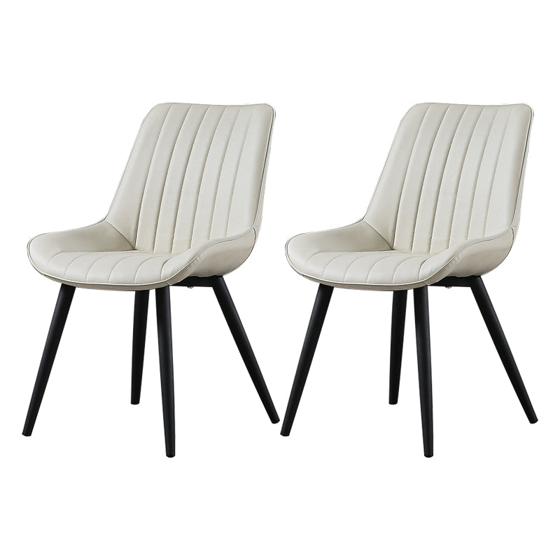 Modern Design Faux Leather Side Chair with 4 Metal Black Finish Legs Solid Back Armless Chair