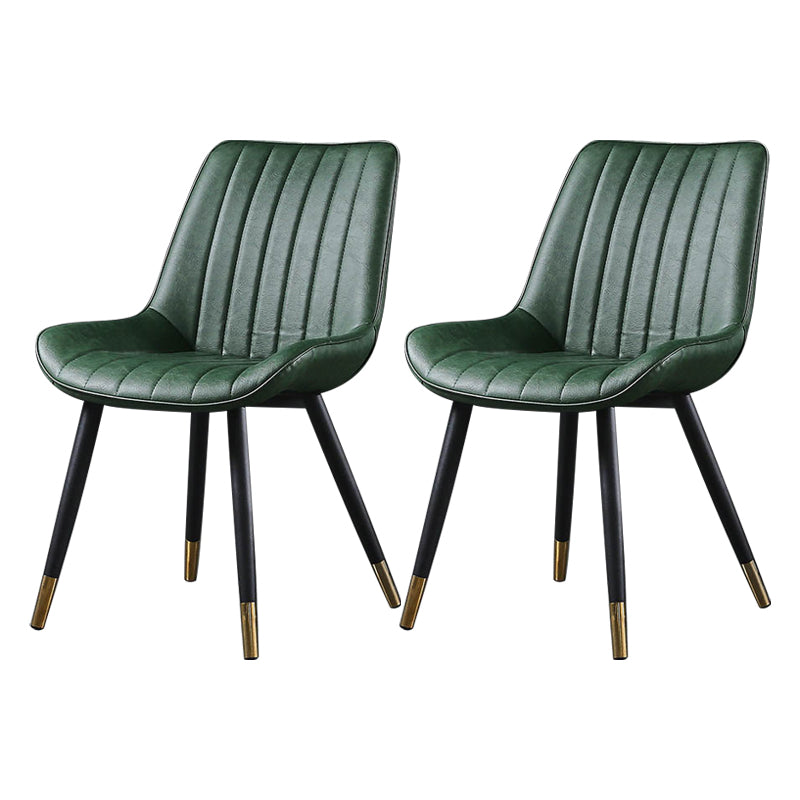 Modern Design Faux Leather Side Chair with 4 Metal Black Finish Legs Solid Back Armless Chair