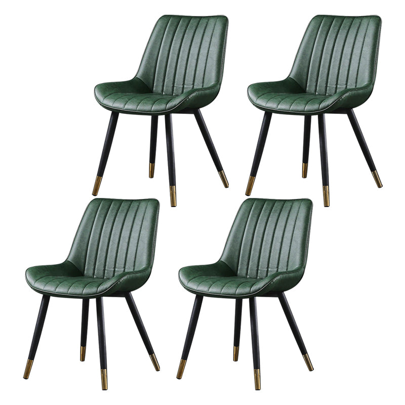 Modern Design Faux Leather Side Chair with 4 Metal Black Finish Legs Solid Back Armless Chair
