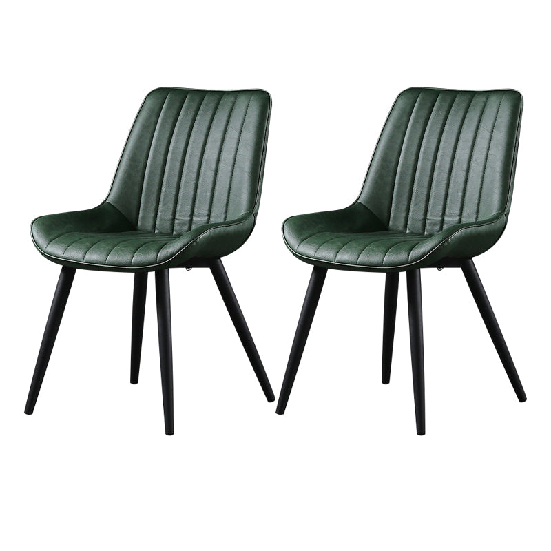 Modern Design Faux Leather Side Chair with 4 Metal Black Finish Legs Solid Back Armless Chair