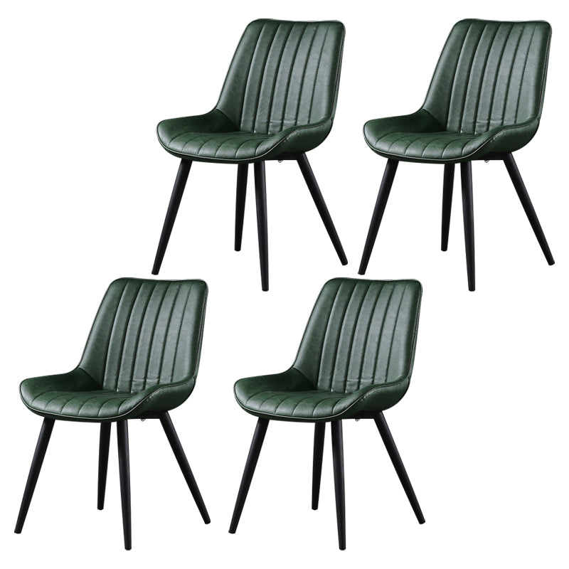 Modern Design Faux Leather Side Chair with 4 Metal Black Finish Legs Solid Back Armless Chair