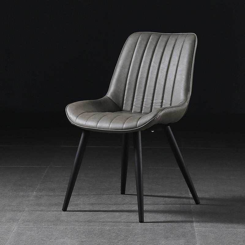 Modern Design Faux Leather Side Chair with 4 Metal Black Finish Legs Solid Back Armless Chair