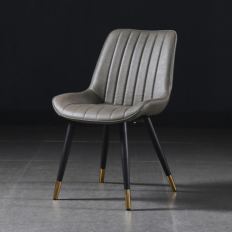 Modern Design Faux Leather Side Chair with 4 Metal Black Finish Legs Solid Back Armless Chair