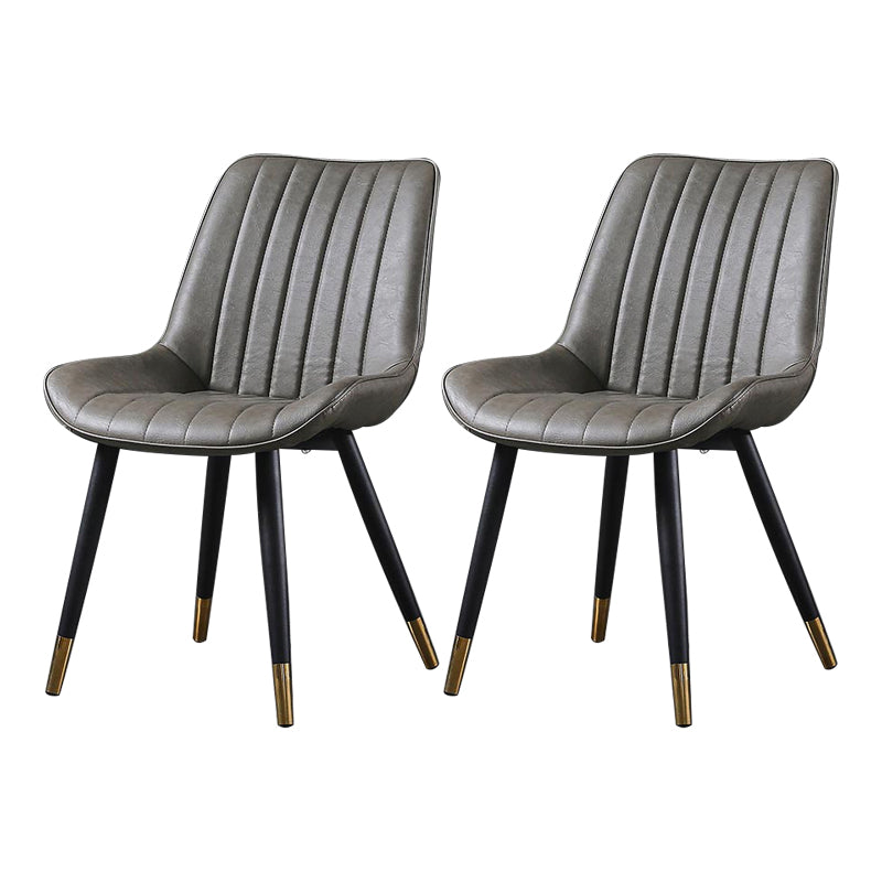 Modern Design Faux Leather Side Chair with 4 Metal Black Finish Legs Solid Back Armless Chair
