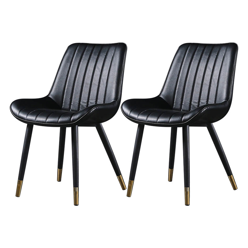 Modern Design Faux Leather Side Chair with 4 Metal Black Finish Legs Solid Back Armless Chair