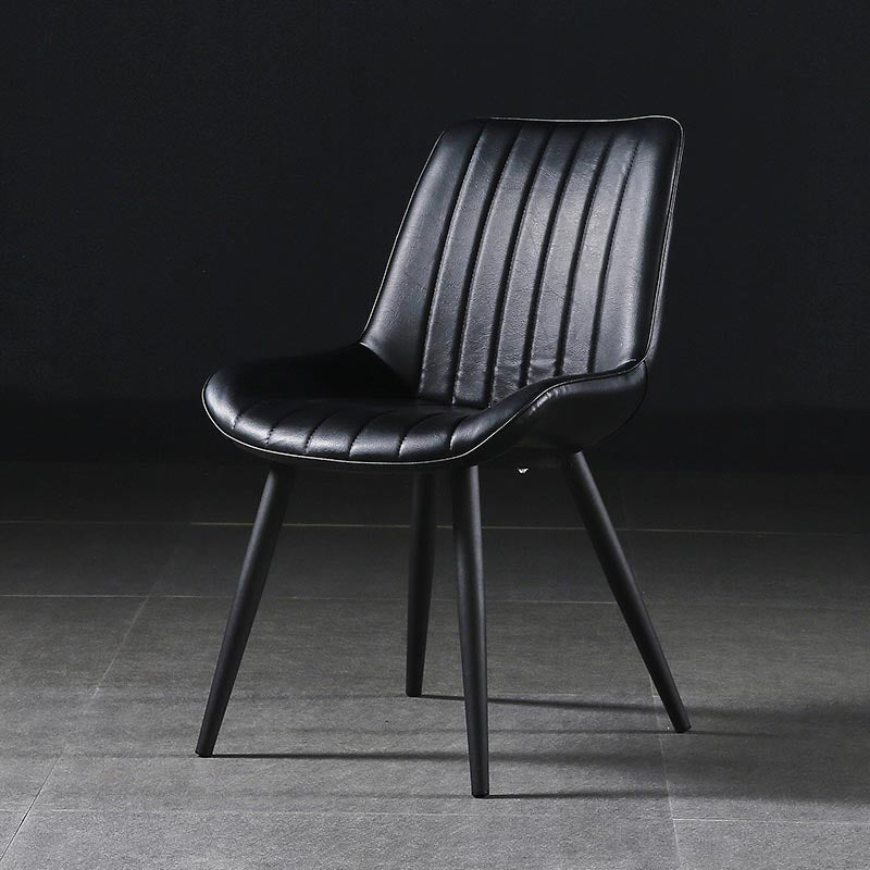Modern Design Faux Leather Side Chair with 4 Metal Black Finish Legs Solid Back Armless Chair