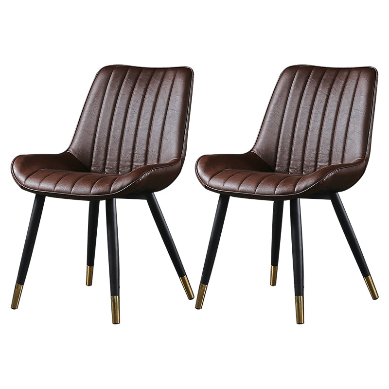 Modern Design Faux Leather Side Chair with 4 Metal Black Finish Legs Solid Back Armless Chair