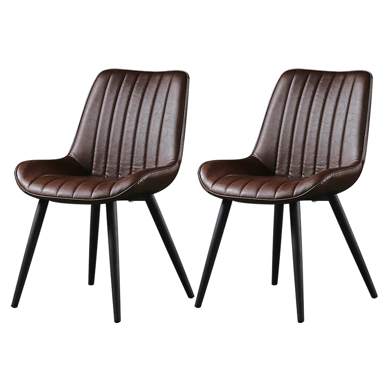 Modern Design Faux Leather Side Chair with 4 Metal Black Finish Legs Solid Back Armless Chair