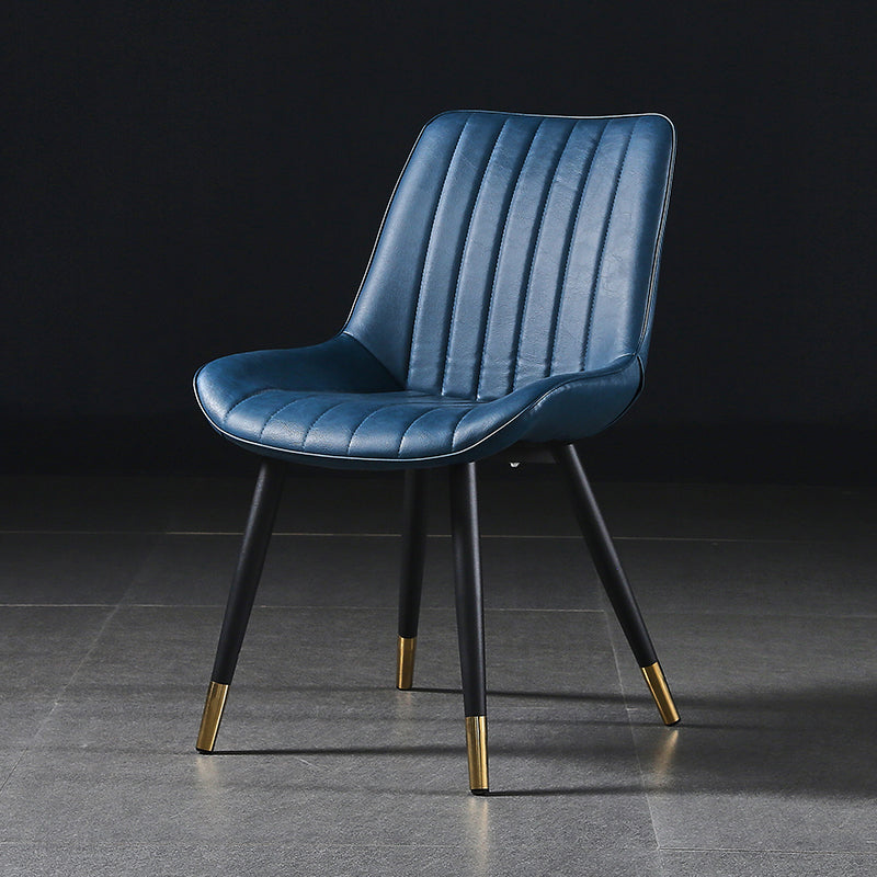Modern Design Faux Leather Side Chair with 4 Metal Black Finish Legs Solid Back Armless Chair