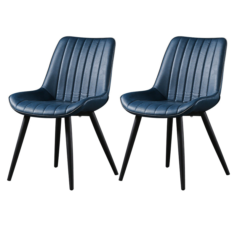 Modern Design Faux Leather Side Chair with 4 Metal Black Finish Legs Solid Back Armless Chair