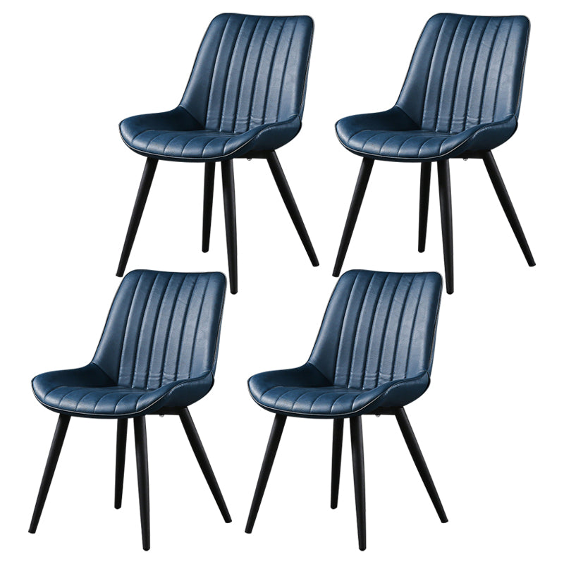 Modern Design Faux Leather Side Chair with 4 Metal Black Finish Legs Solid Back Armless Chair