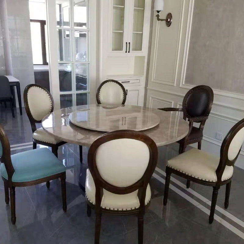 Ensemble de Table à manger en tissu de ferme, chaise d'appoint à dossier King Louis de 38 pouces de hauteur avec base en bois pour Restaurant