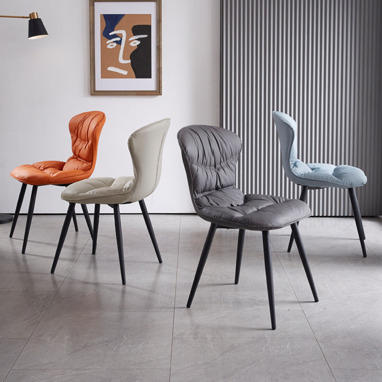 Nordic Style Metal Armless Dining Chairs Leather Upholstered Side Chair for Home Use