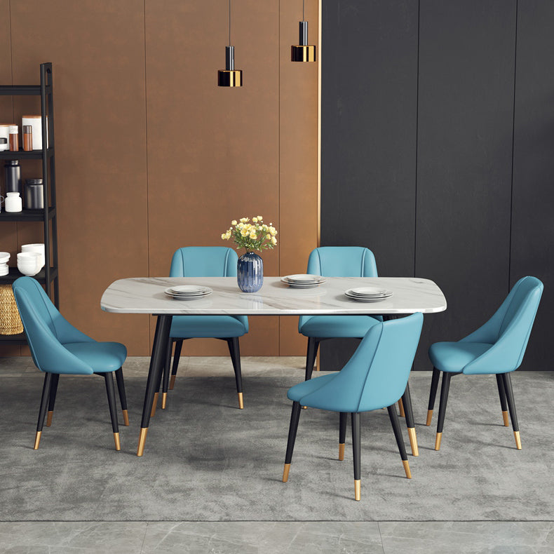 Glam Style Pu Leather Side Chair Set Dining Room Side Chair with Metal Legs