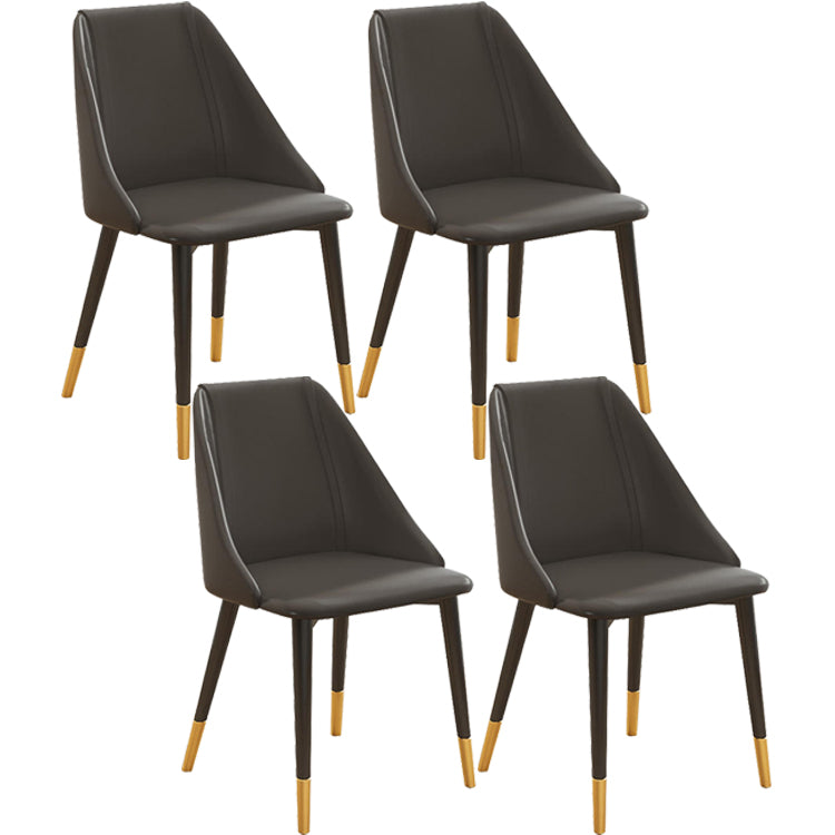 Glam Style Pu Leather Side Chair Set Dining Room Side Chair with Metal Legs