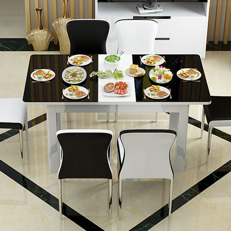 Chaise d'appoint contemporaine en cuir à dossier solide, chaises de salle à manger empilables noires et blanches