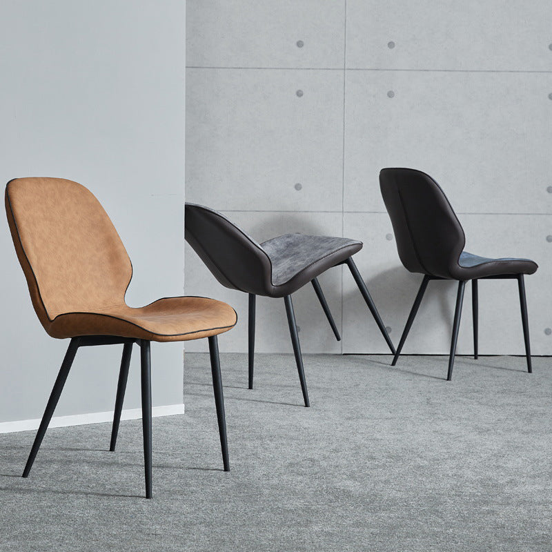 Modern Armless Dining Chairs Leather Wingback Side Chair with Metal Legs