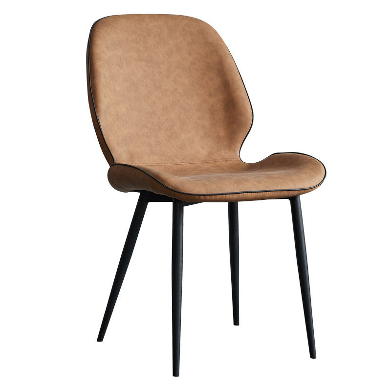 Modern Armless Dining Chairs Leather Wingback Side Chair with Metal Legs