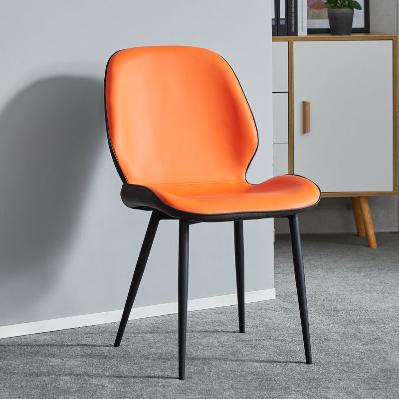 Modern Armless Dining Chairs Leather Wingback Side Chair with Metal Legs