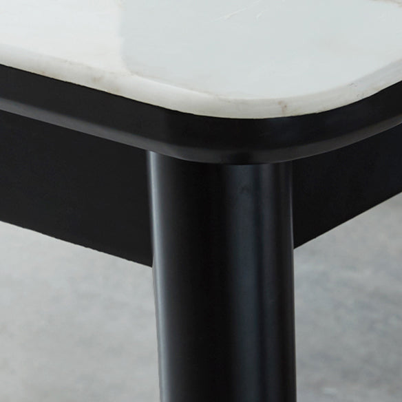 Modern White Slate Rectangular Dining Table Set with Four-leg Rubber Wood Base