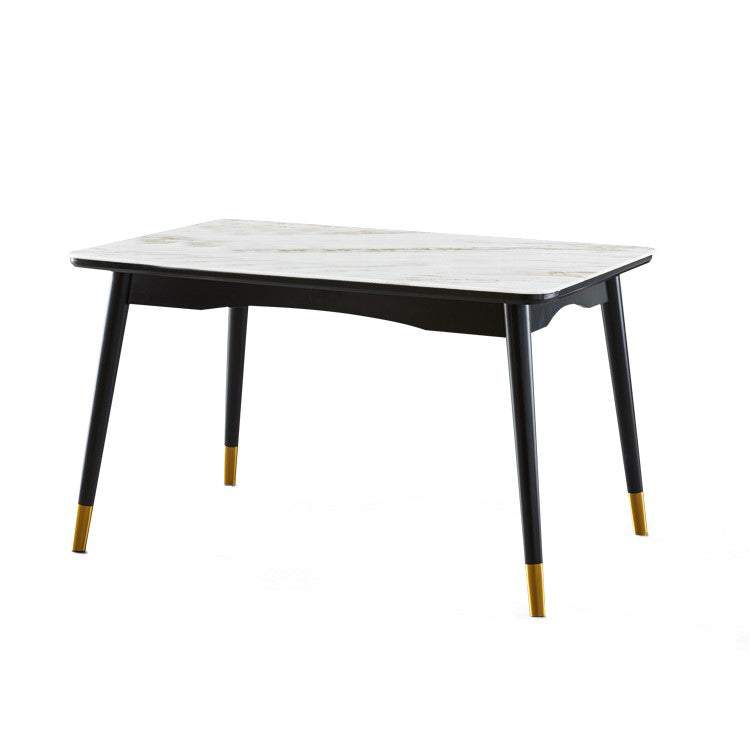 Modern White Slate Rectangular Dining Table Set with Four-leg Rubber Wood Base