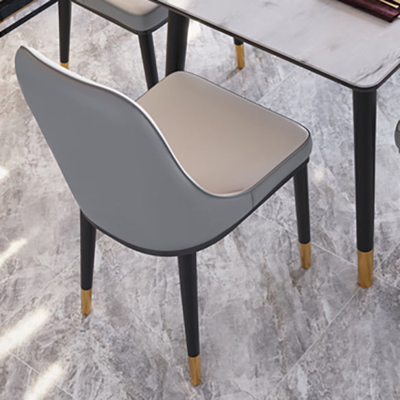 Modern White Slate Rectangular Dining Table Set with Four-leg Rubber Wood Base