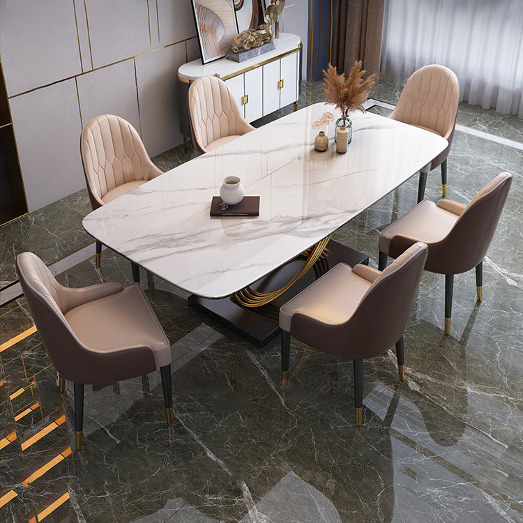 Dining Room Set Modern Metal Frame White Slate Rectangular Dining Table Set for Home