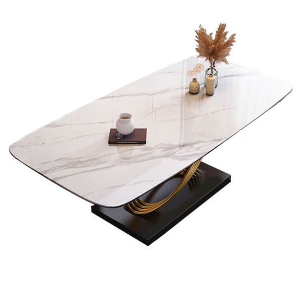 Dining Room Set Modern Metal Frame White Slate Rectangular Dining Table Set for Home