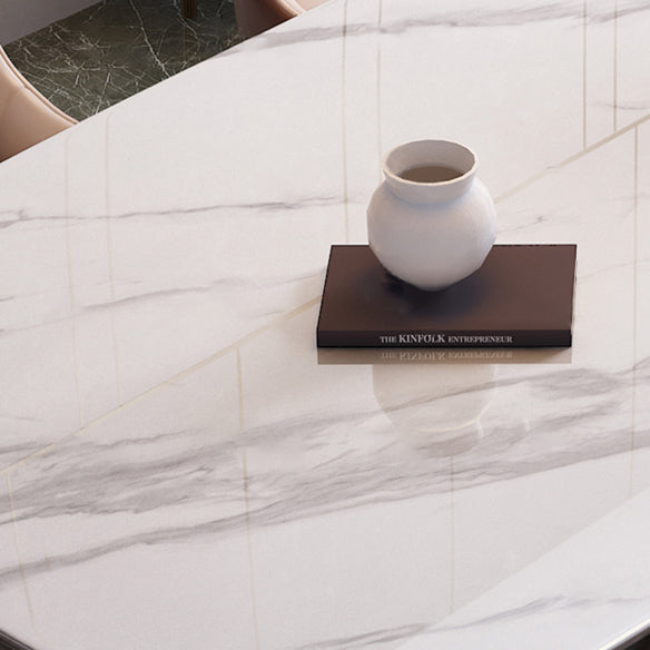 Dining Room Set Modern Metal Frame White Slate Rectangular Dining Table Set for Home