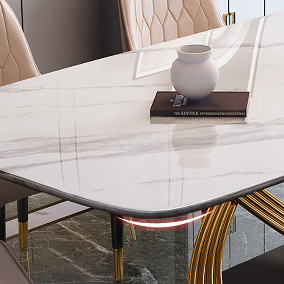 Dining Room Set Modern Metal Frame White Slate Rectangular Dining Table Set for Home