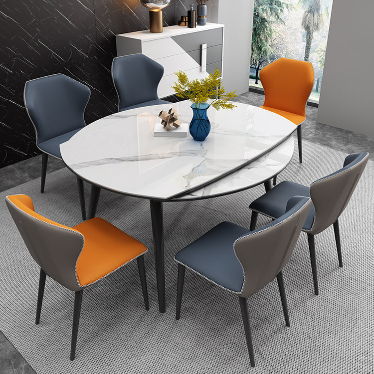 Contemporary Sintered Stone Top Dining Furniture 4 Black Legs Table Collapsible for Kitchen