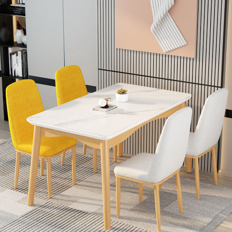 Fixed Minimalist Sintered Stone Top Kitchen Table Set of Light Brown Legs Base for Dining Room