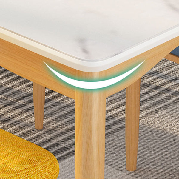 Fixed Minimalist Sintered Stone Top Kitchen Table Set of Light Brown Legs Base for Dining Room