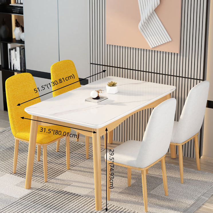 Fixed Minimalist Sintered Stone Top Kitchen Table Set of Light Brown Legs Base for Dining Room