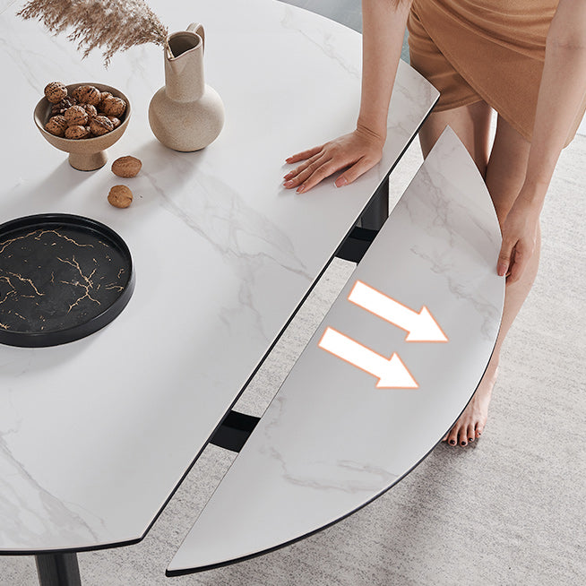 Contemporary Collapsible Sintered Stone Dining Room Table with 4 Solid Wood Legs Kitchen Dining Set