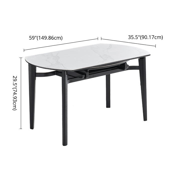 Contemporary Collapsible Sintered Stone Dining Room Table with 4 Solid Wood Legs Kitchen Dining Set