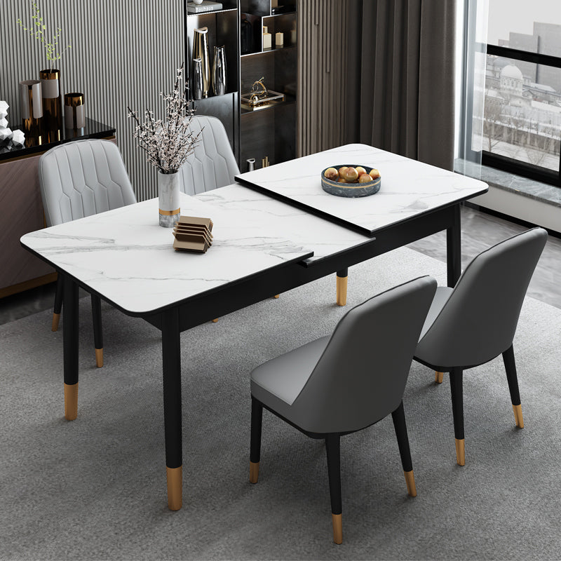 Dining Room Set Contemporary Rectangular Extendable Sintered Stone Dining Table with Wood Base