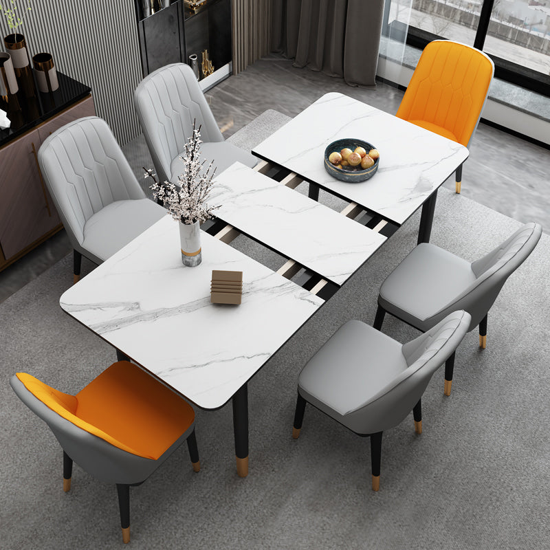 Dining Room Set Contemporary Rectangular Extendable Sintered Stone Dining Table with Wood Base