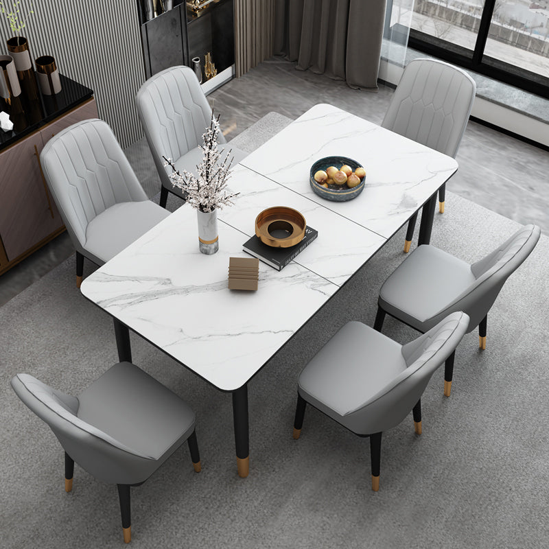 Dining Room Set Contemporary Rectangular Extendable Sintered Stone Dining Table with Wood Base