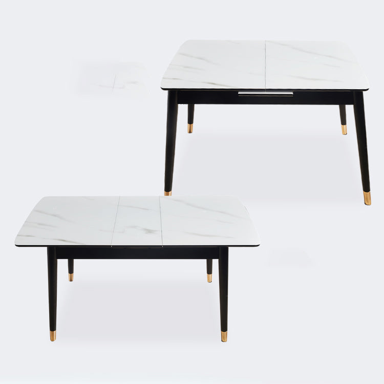 Dining Room Set Contemporary Rectangular Extendable Sintered Stone Dining Table with Wood Base