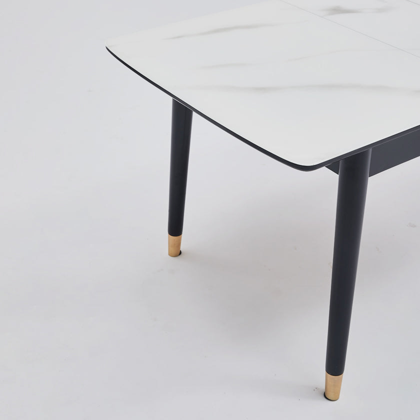 Dining Room Set Contemporary Rectangular Extendable Sintered Stone Dining Table with Wood Base