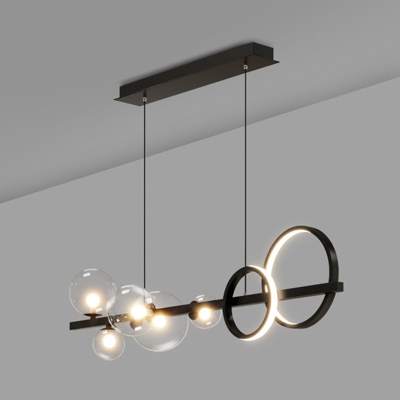 Modern Pendant Chandelier Globe Circle Island Lights 7 Light Metal Island Lamps in Black