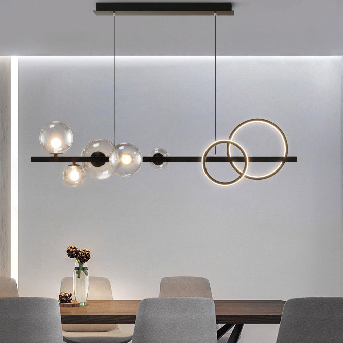 Modern Pendant Chandelier Globe Circle Island Lights 7 Light Metal Island Lamps in Black