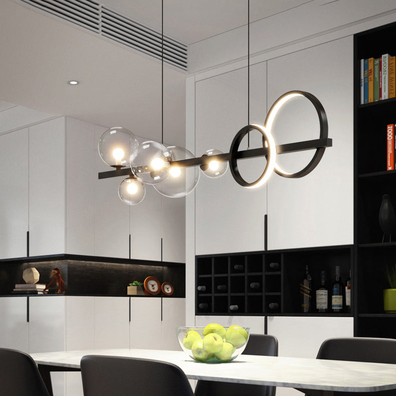 Modern Pendant Chandelier Globe Circle Island Lights 7 Light Metal Island Lamps in Black