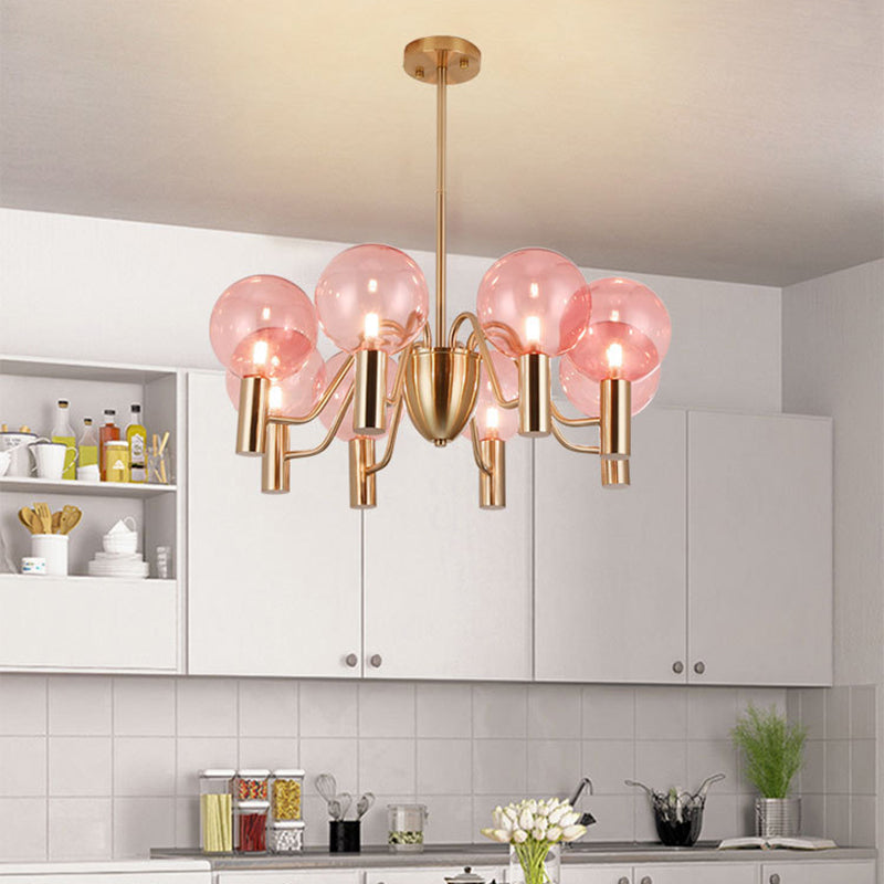 Glass Gold Pendant Light in Modern Luxury Style Wrought Iron Globe Chandelier for Dining Room