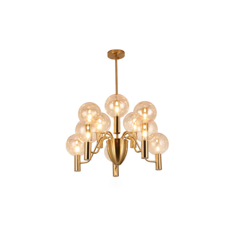 Glass Gold Pendant Light in Modern Luxury Style Wrought Iron Globe Chandelier for Dining Room